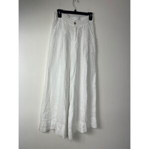 Milio Milano White Linen Wide Leg Cropped Pants Italy Made